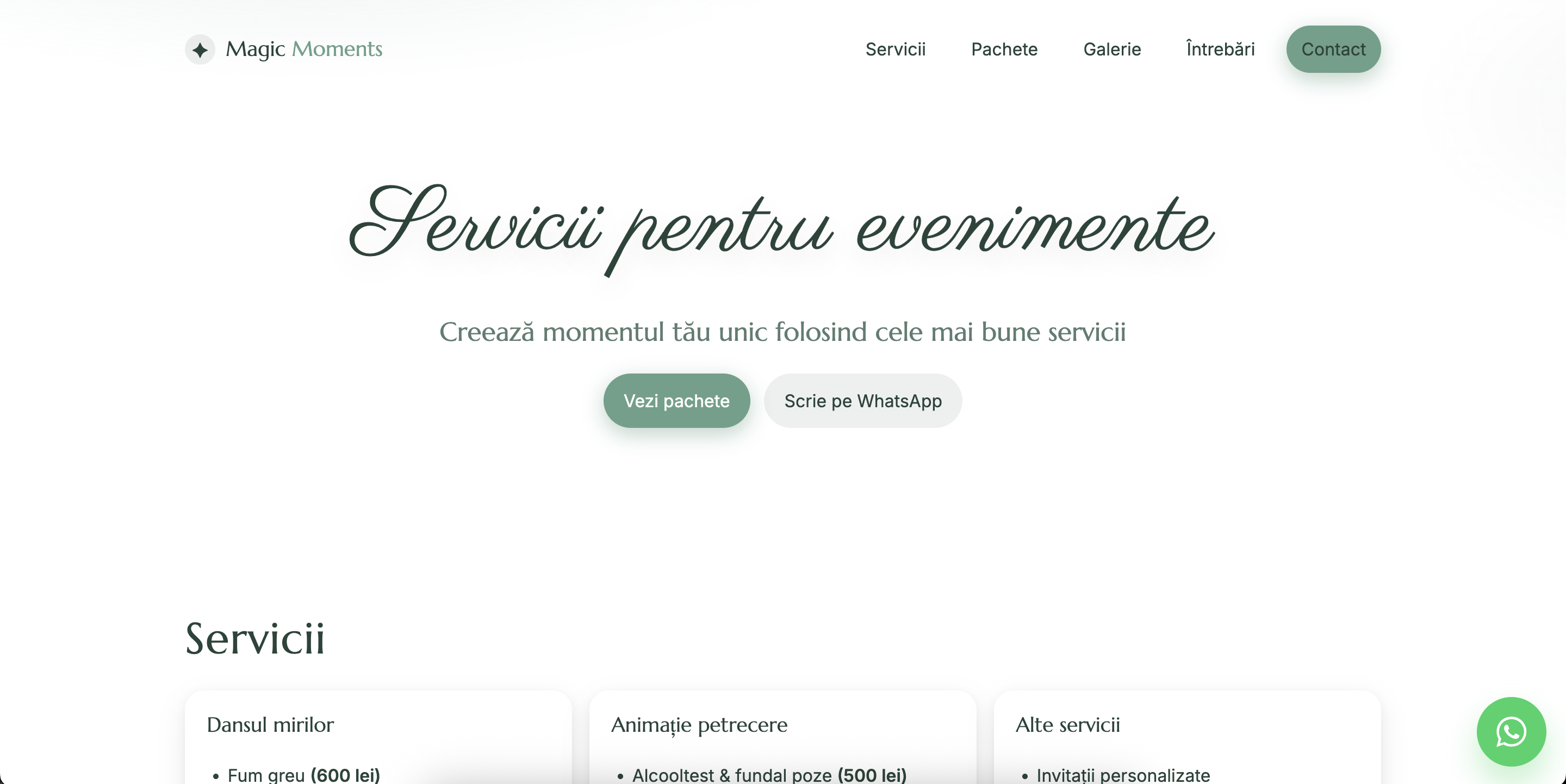 Magic Moments – landing page evenimente (preview)